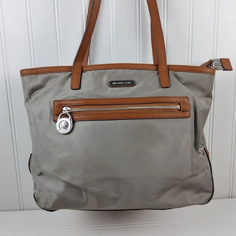 Michael Kors MK Nylon Tote Shoulder Handbag Purse Grey